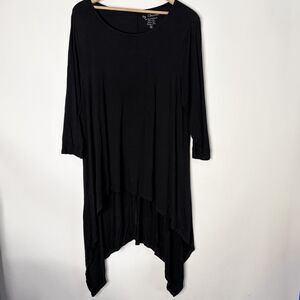 by Chicos Tunic Top Black Stretchy Long Sleeve Flowy Asymmetric Women Size 2 M